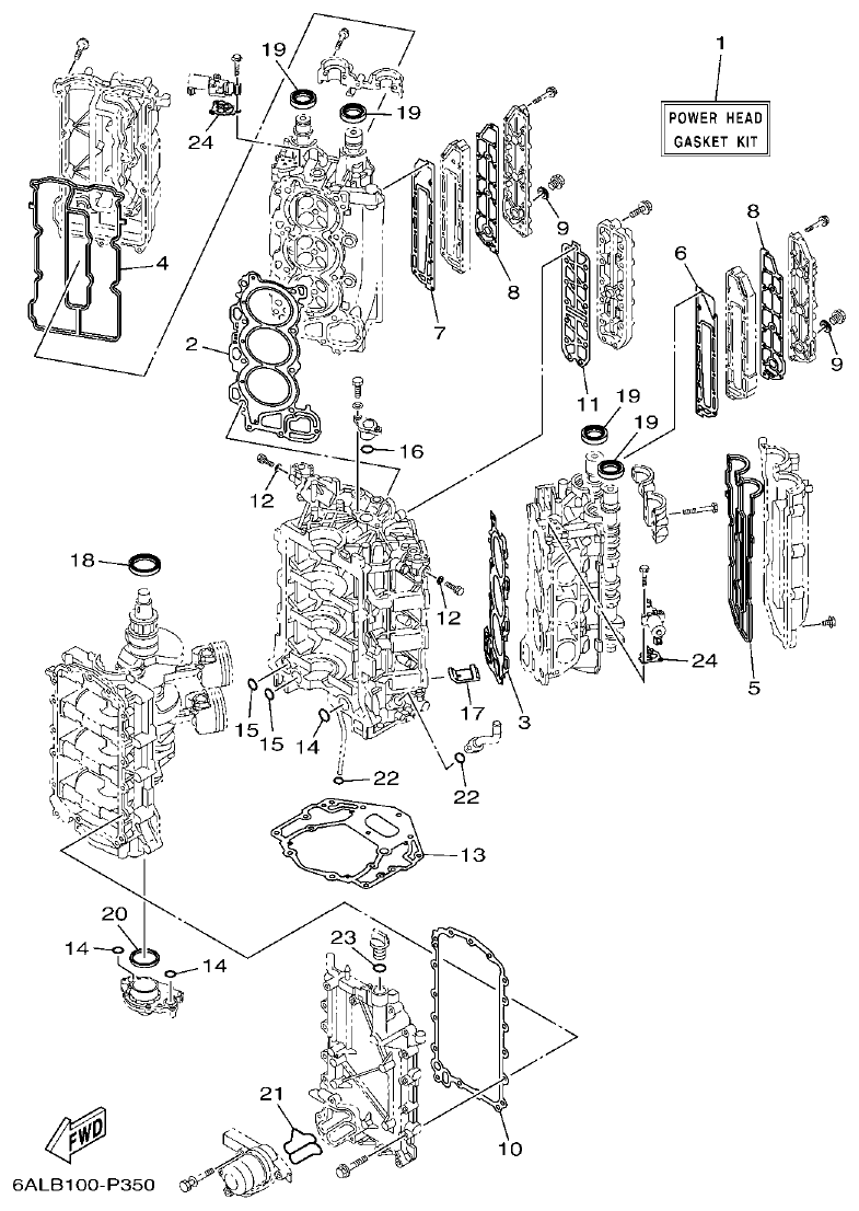 Yamaha F200CET, F225BET, FL200CET, FL225BET REPAIR KIT 1 parts diagram